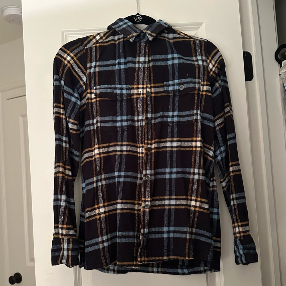 Patagonia Fjord Flannel Navy and Tan Plaid size small 4